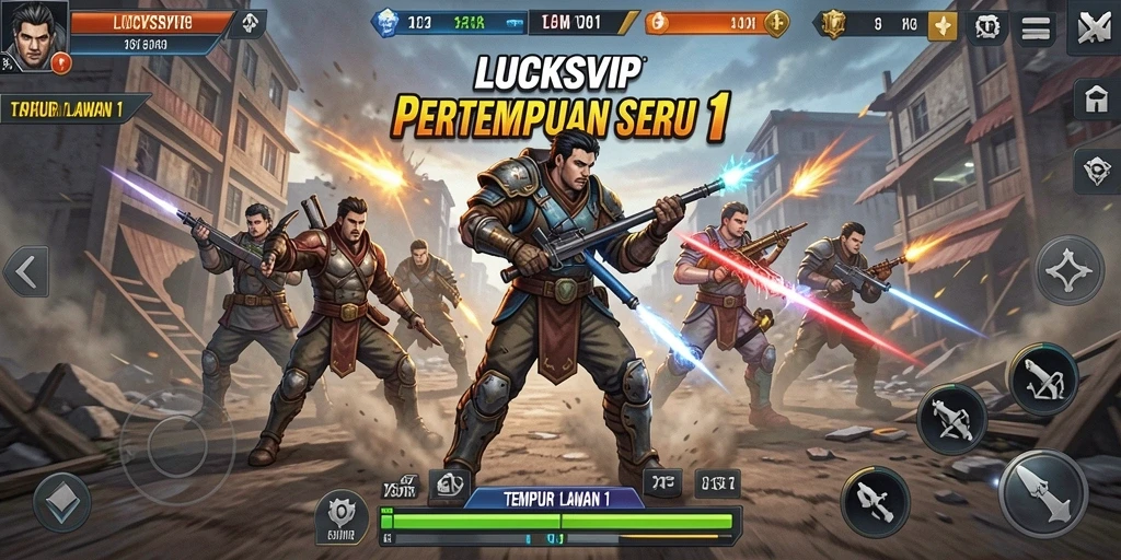 Tampilan antarmuka pertarungan 1 lawan 1 LUCKSVIP yang dinamis.