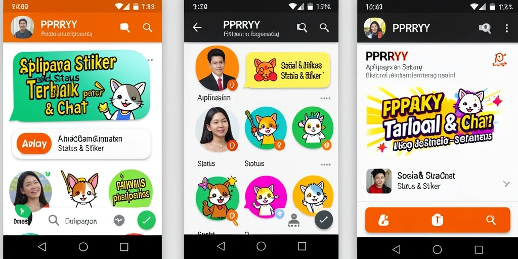 Antarmuka PPRRYY menampilkan berbagai stiker warna-warni dan lucu.