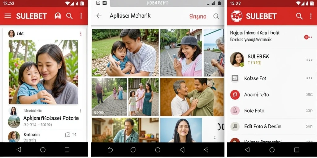 Tampilan antarmuka SULEBET dengan fitur kolase foto yang menarik.
