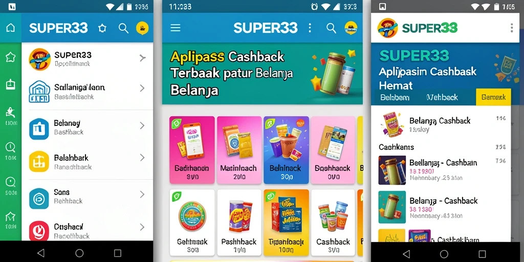 Antarmuka aplikasi SUPER33 untuk akses fungsi Cashback yang mudah.