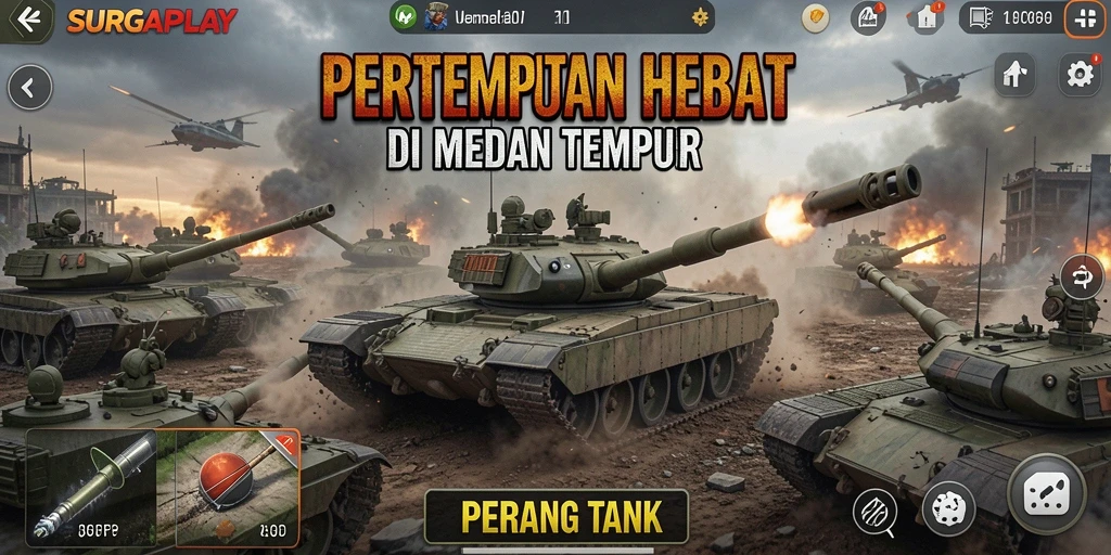 Antarmuka permainan SURGAPLAY yang mendebarkan di medan perang.
